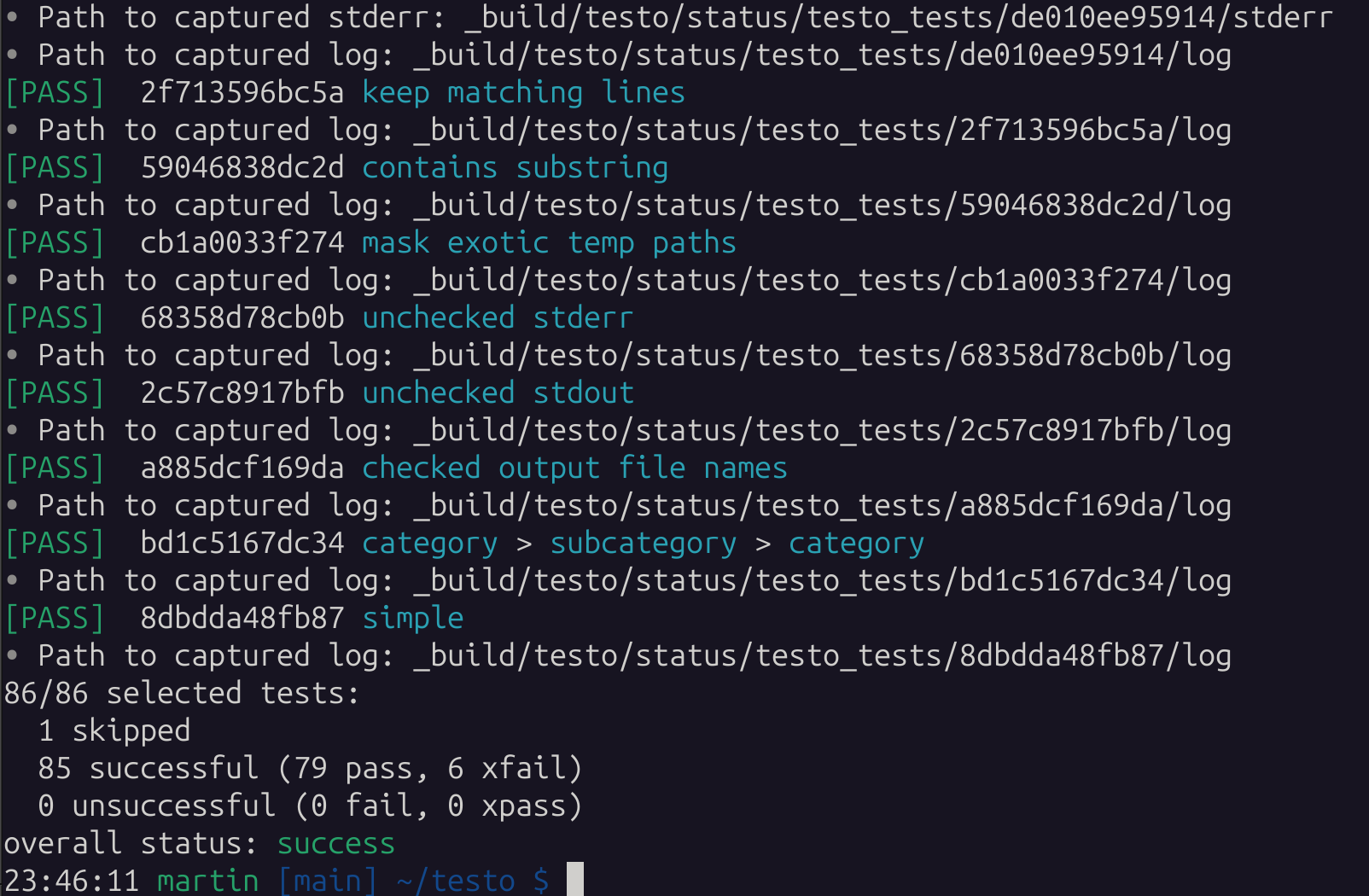 screenshot showing the tail of a successful test run